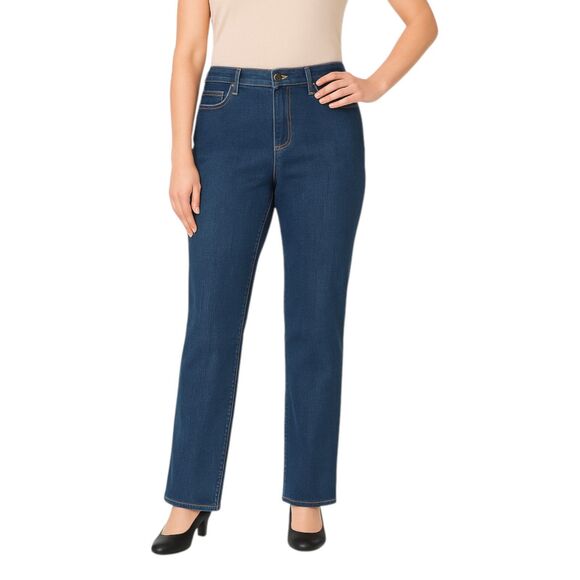 Chico's SZ 1 / Medium Platinum Wide Leg Dark Blue Wash Denim Jeans Cotton Blend - Picture 1 of 15